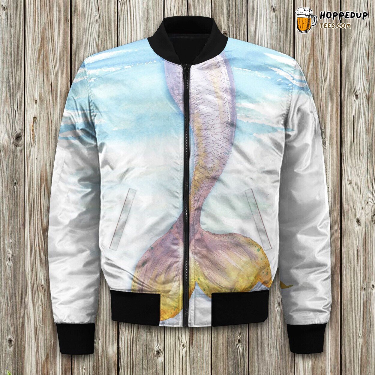 Dreamy Mermaid Art Winter Bomber Jacket Ocean Fantasy Style