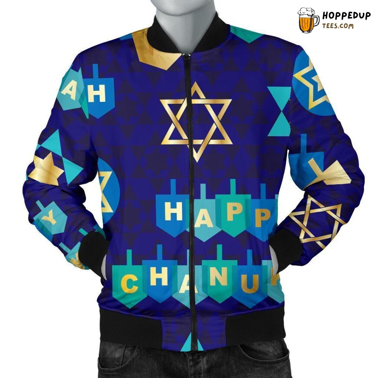 Dreidel’s Festive Essence Men’s Bomber Jacket Unique Design Pattern Display