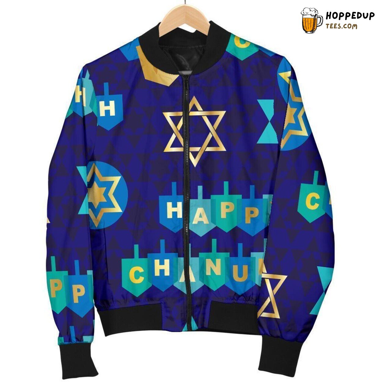 Dreidel’s Festive Essence Men’s Bomber Jacket Unique Design Pattern Display