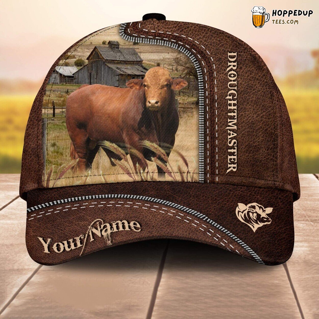 Droughtmaster 3D Leather Pattern Custom Cap Baseball Animal Farming Enthusiasts