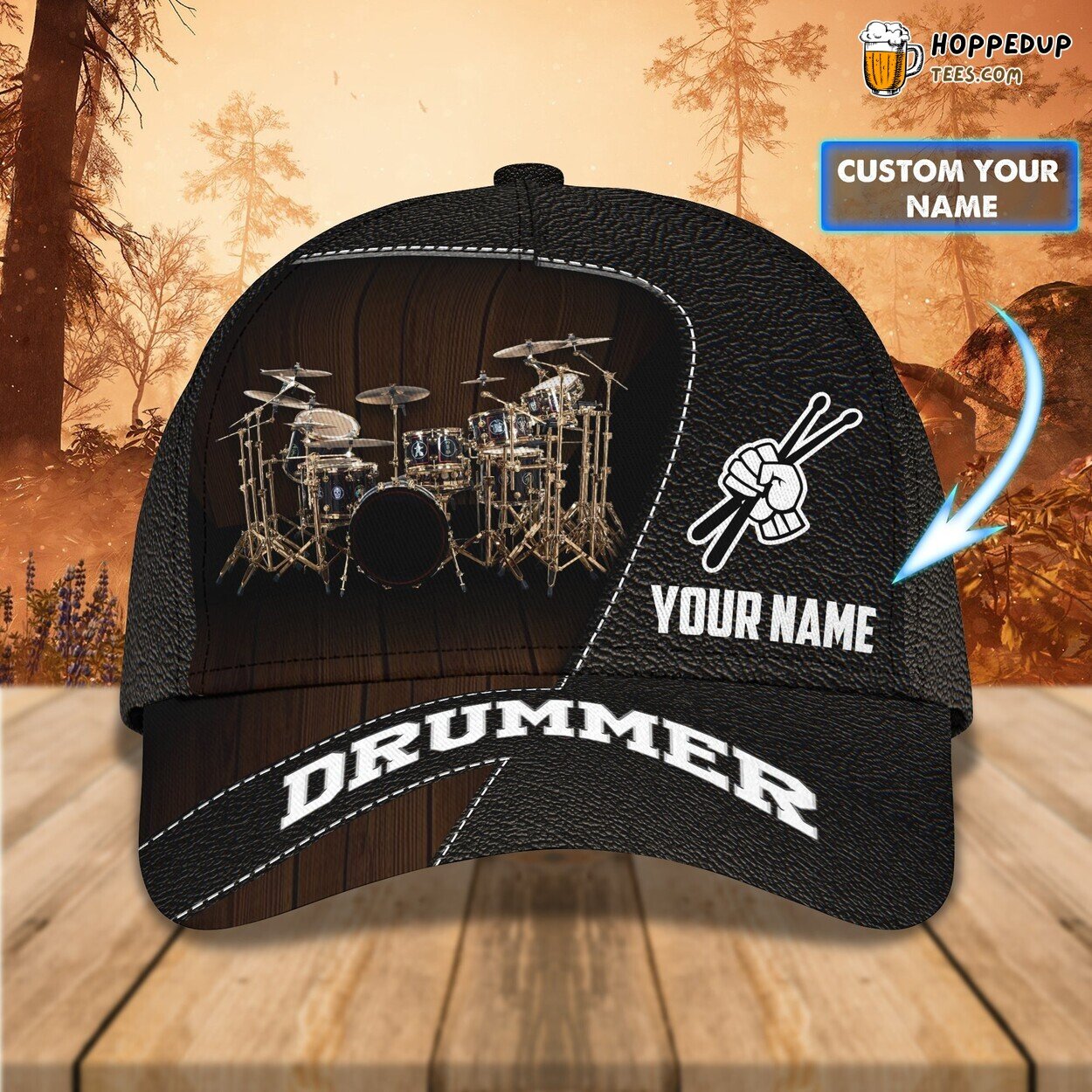 Drum Theme Inspired 3D Classic Cap Personalized Name Elegant Premium Design