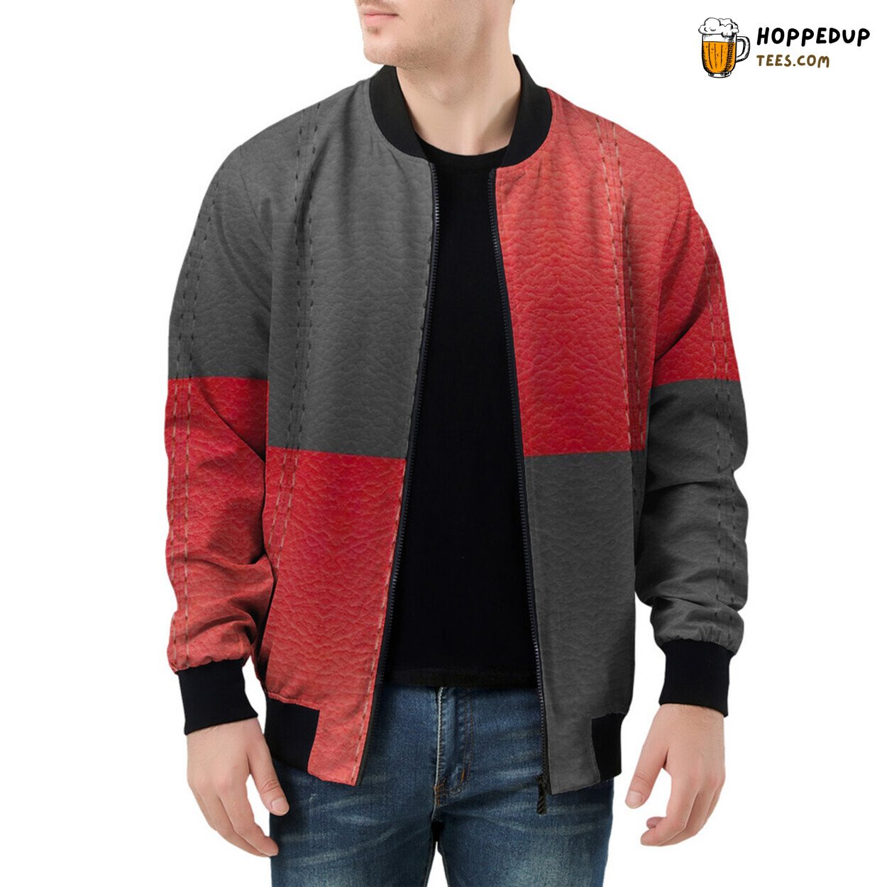 Dual Shades Interlace in Patchwork on Men’s Bomber Jacket