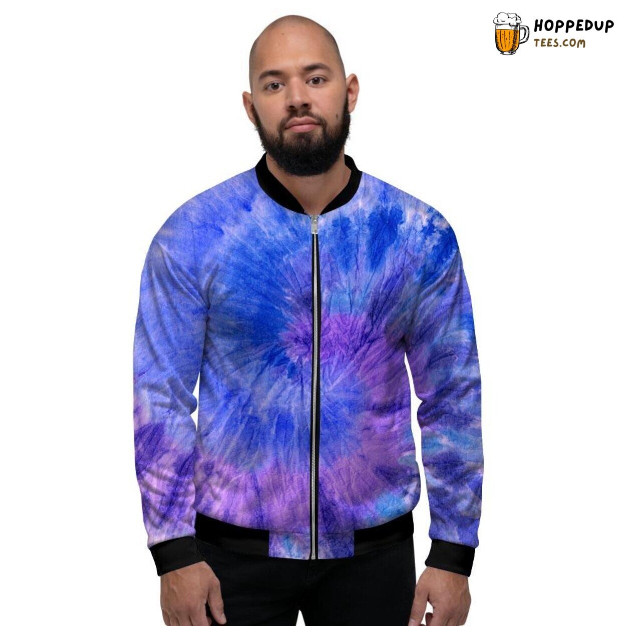 Dual Tone Purple Blue Tie Dye Design Men’s Bomber Jacket Color Fusion Look