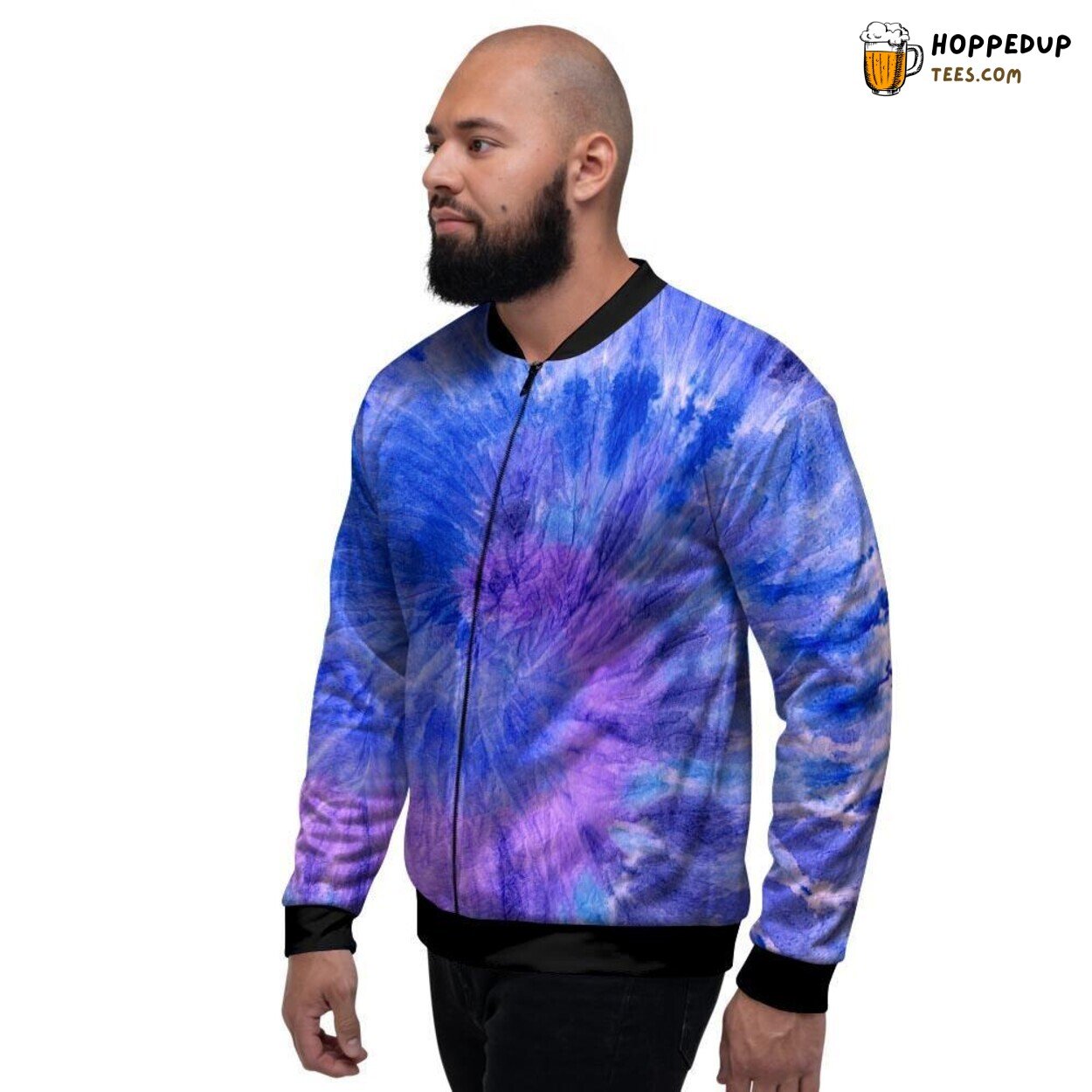 Dual Tone Purple Blue Tie Dye Design Men’s Bomber Jacket Color Fusion Look
