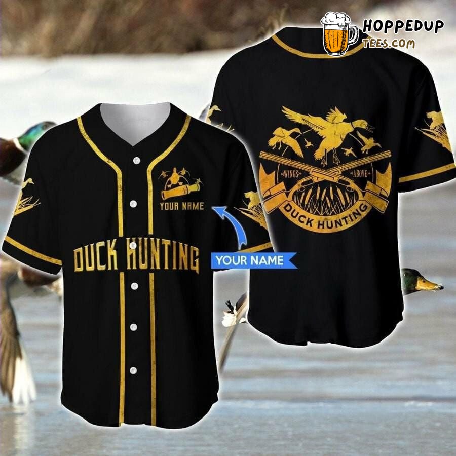 Duck Hunting Black Gold Art Baseball Jersey Personalized Unique Edition