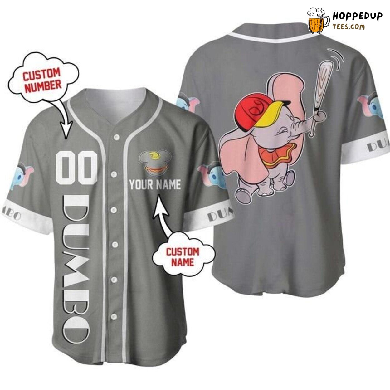 Dumbo Elephant Disney Light Grey White Baseball Jersey Big Ears