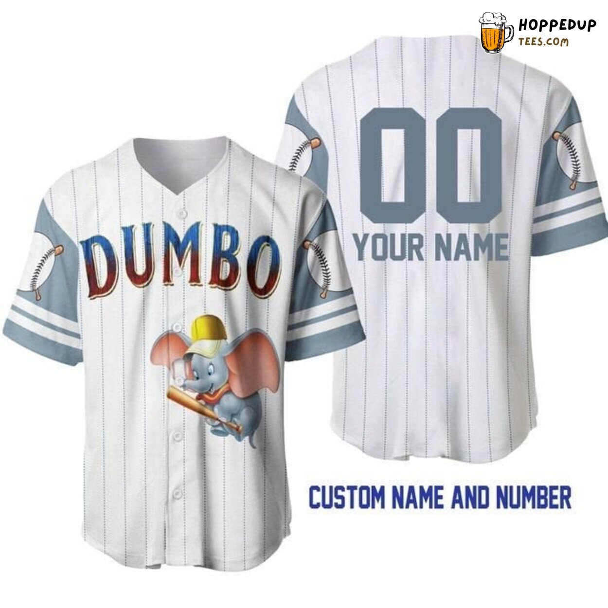 Dumbo Elephant Disney White Light Grey Cartoon Baseball Jersey Fly