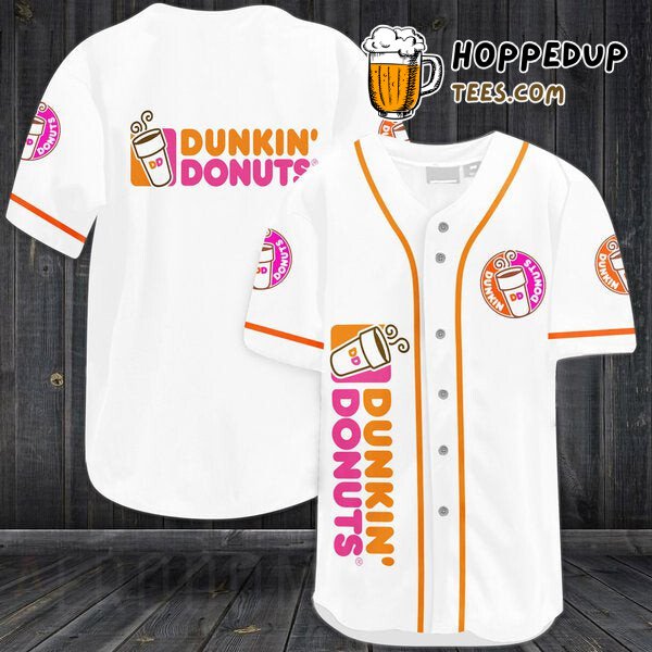 Dunkin Donut Inspired White Baseball Jersey Distinctive Unique Design Look