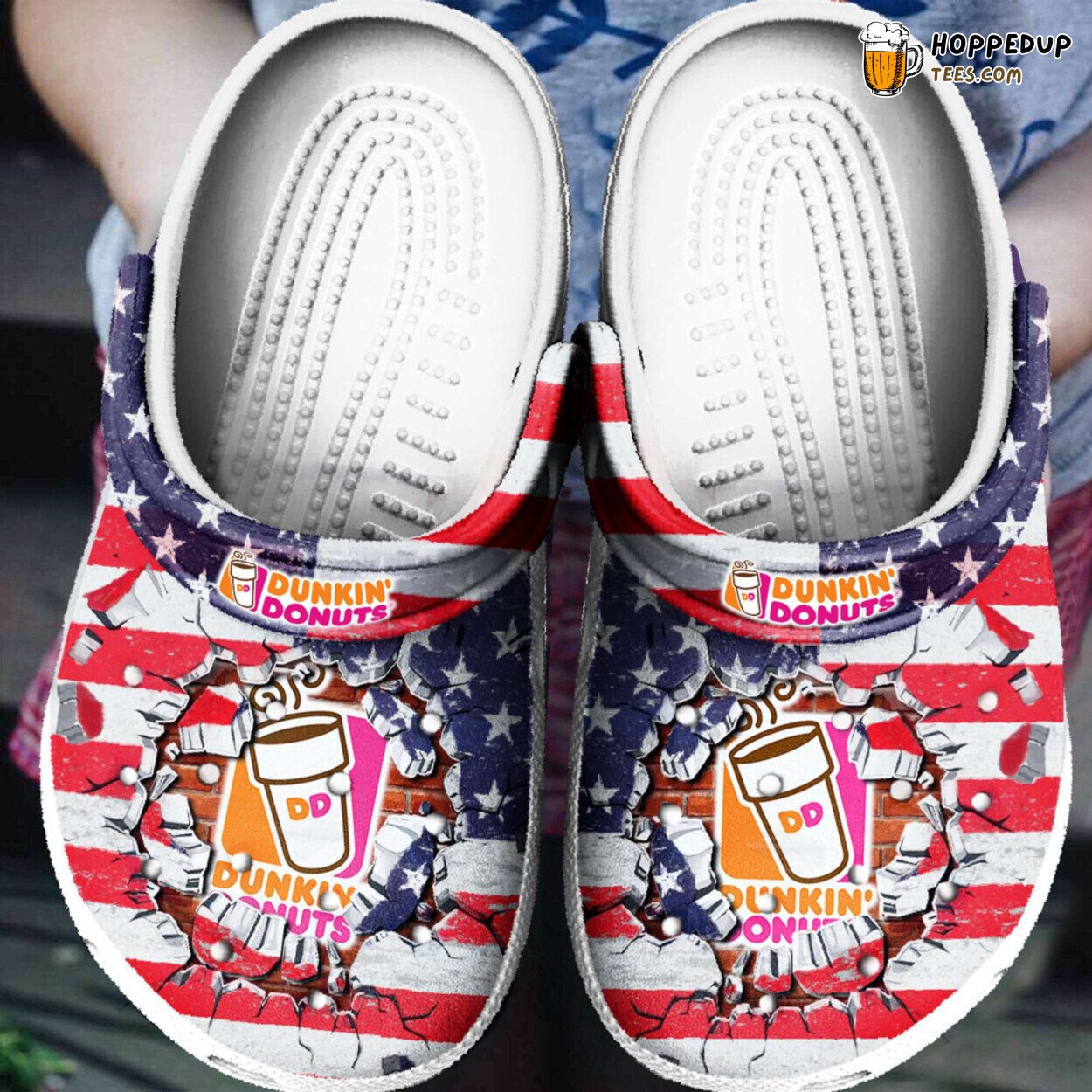Dunkin Donuts American Flag Themed Comfortable Unique Clog Shoes