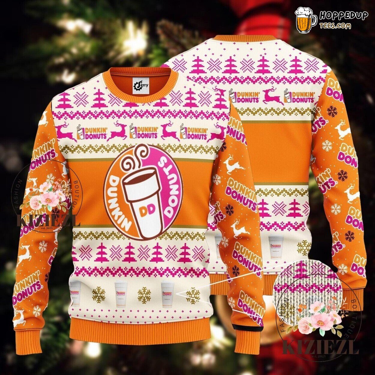 Dunkin Donuts Ugly Christmas Sweater Coffee Theme Festive Apparel