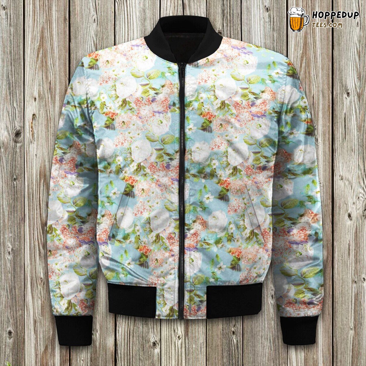 Durable Mint Green White And Coral Pink French Country Chic Bomber Jacket