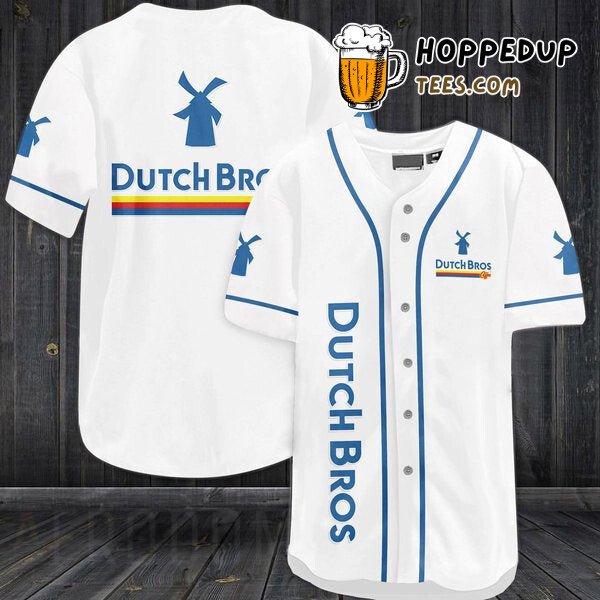 Dutch Bros Coffee Themed White Baseball Jersey Unique Distinctive Look