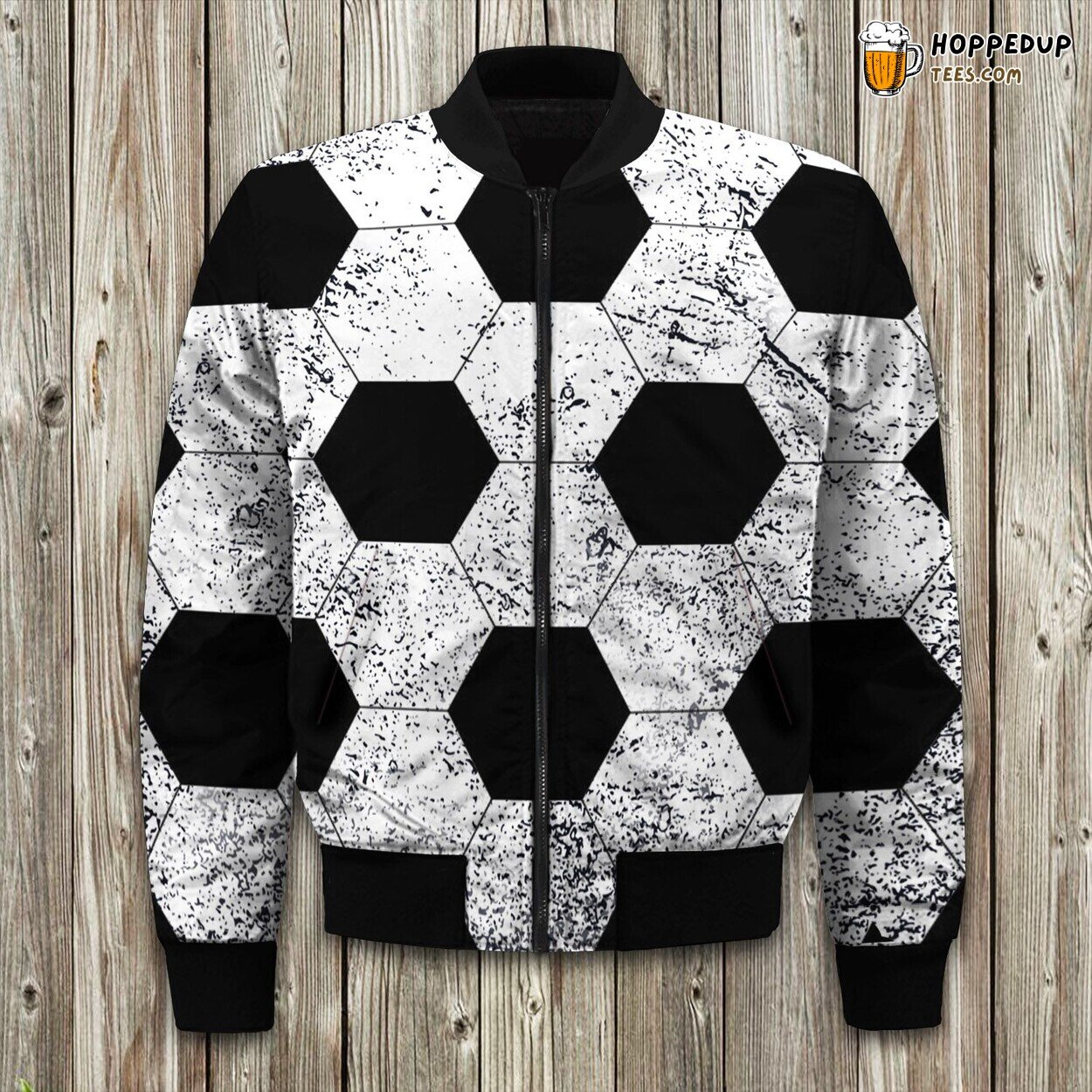 Dynamic Soccer Ball Graphic Winter Bomber Jacket Tailored Warm Look