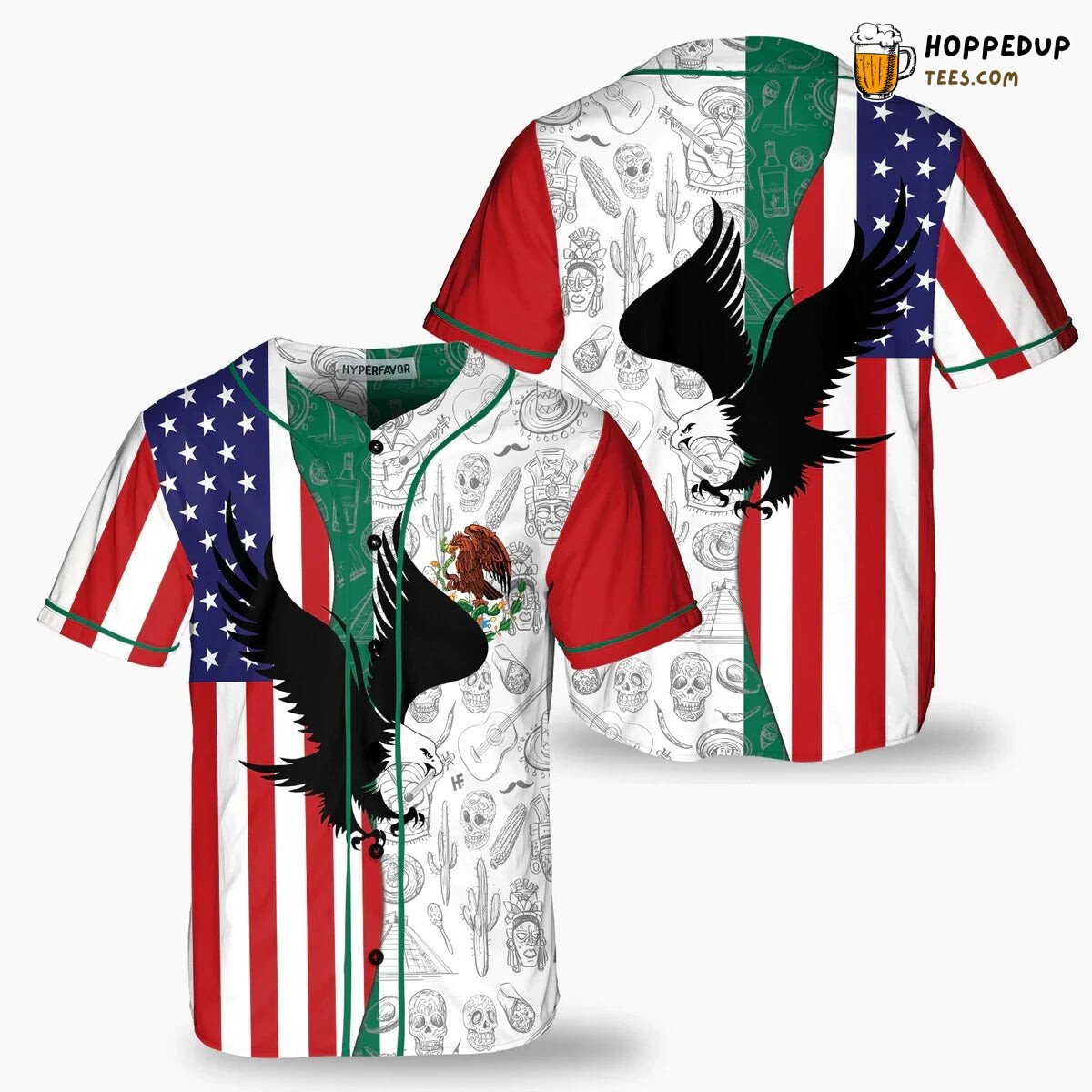 Eagle Flag Mexico Inspired Baseball Jersey Unique Distinctive Design Style