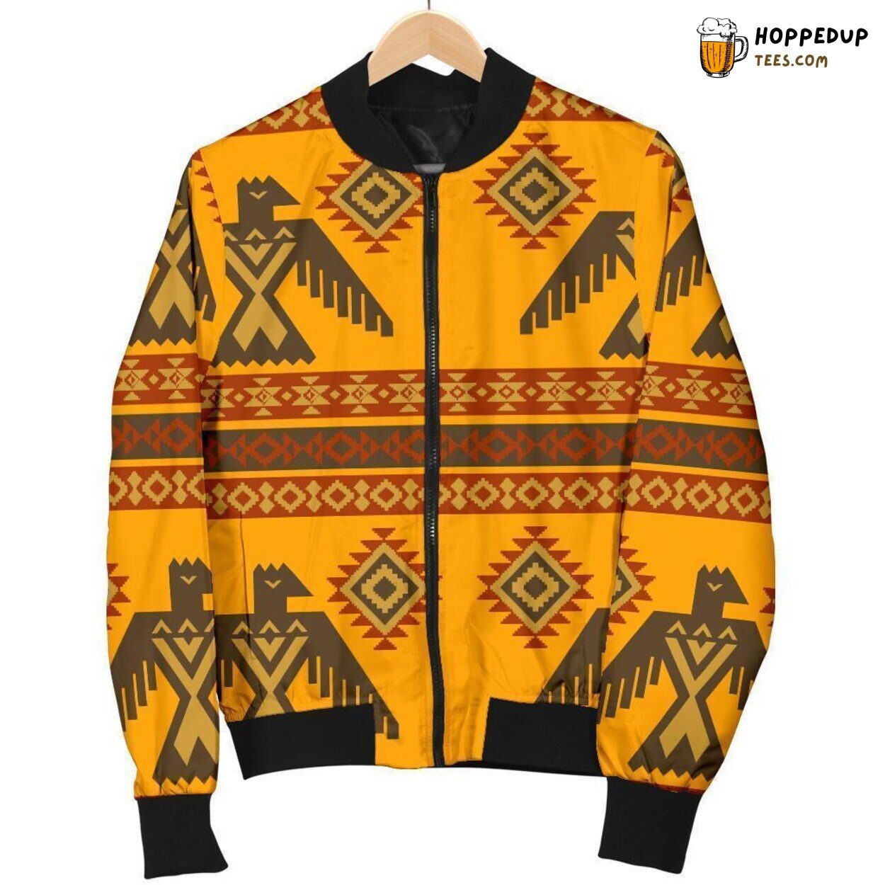 Eagle Tribute in Aztec Art Men’s Bomber Jacket Unique Design Pattern Display