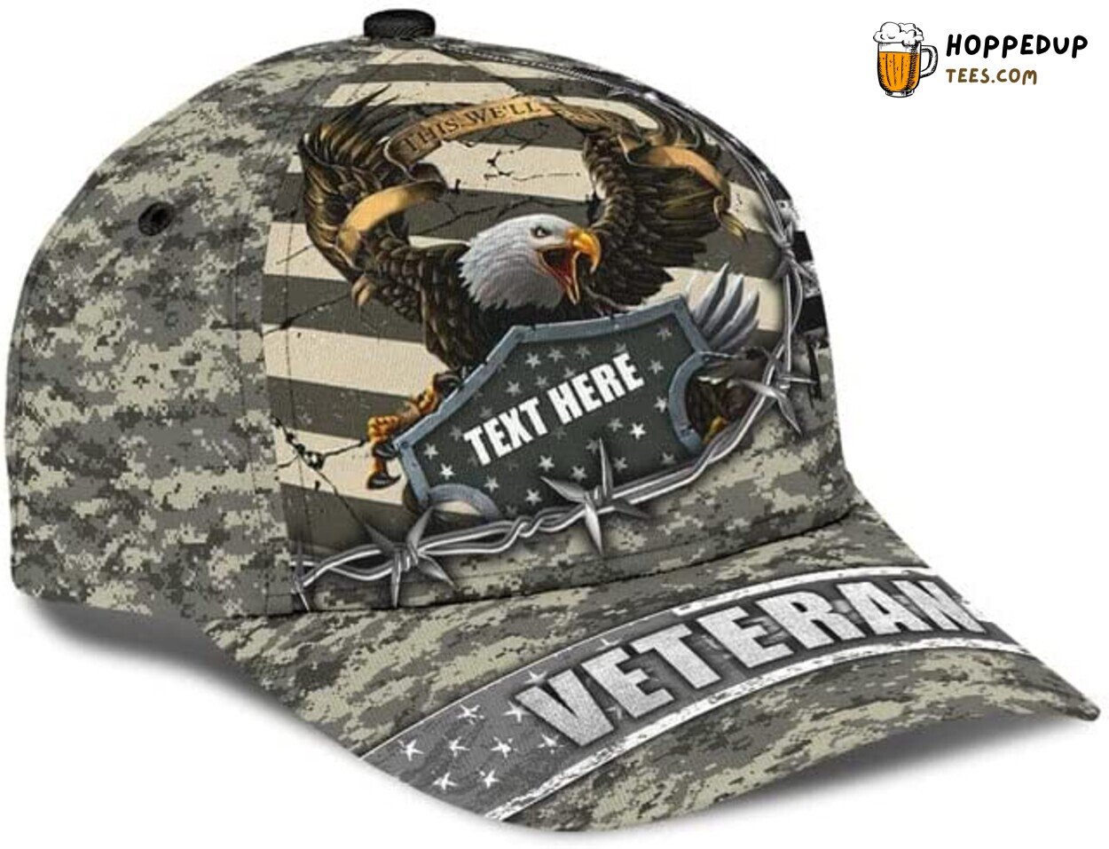 Eagle Veteran Army Camo Personalized Name 3D Print Hat Gift Design