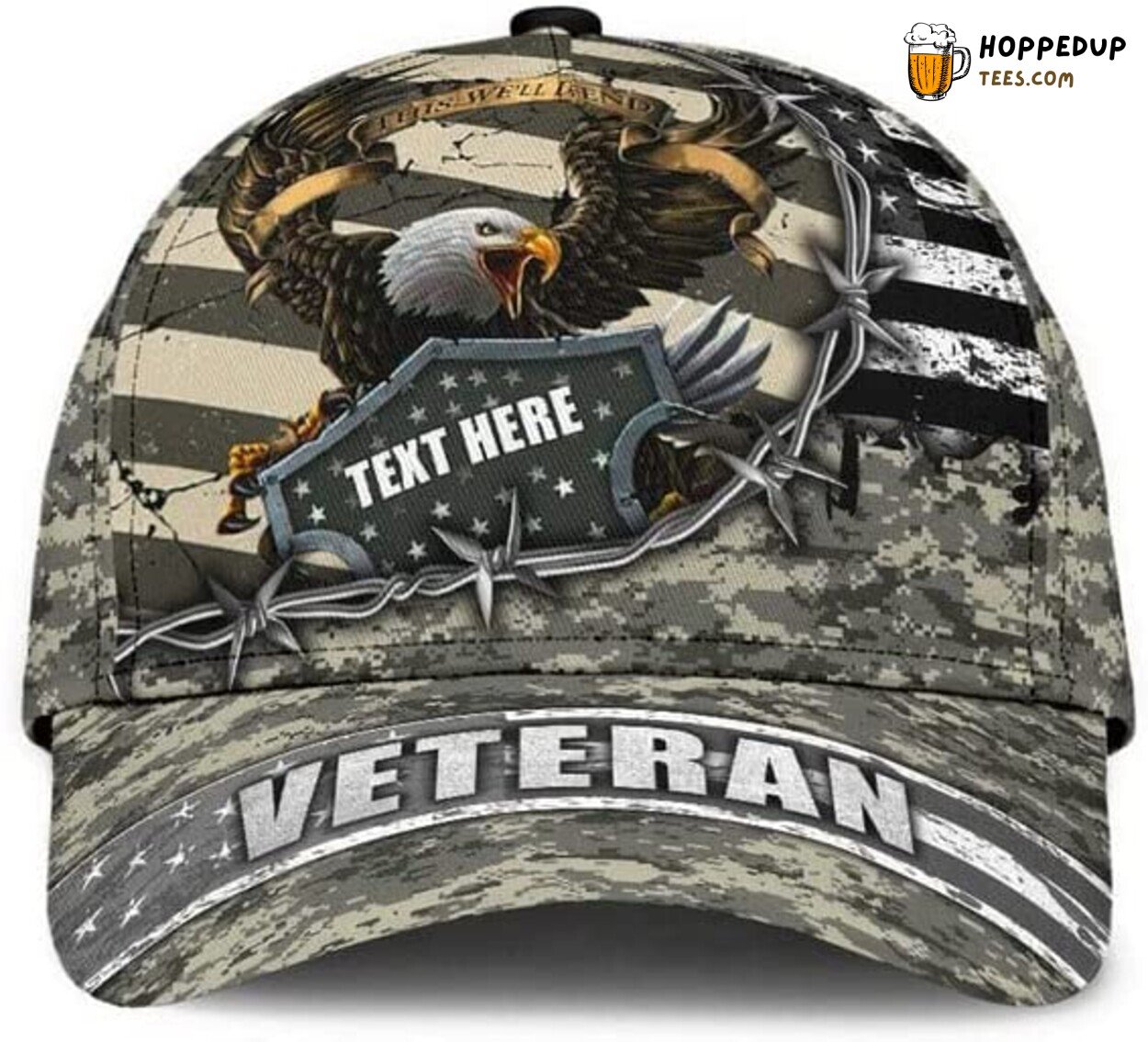 Eagle Veteran Army Camo Personalized Name 3D Print Hat Gift Design