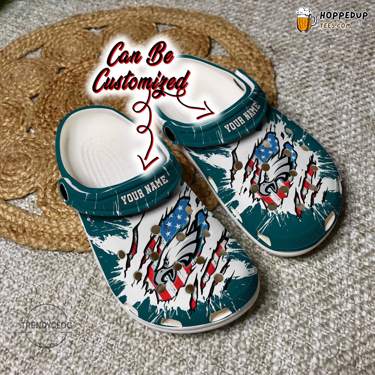 Eagles PEagles Football Ripped Flag Personalized Comfortable Clogs