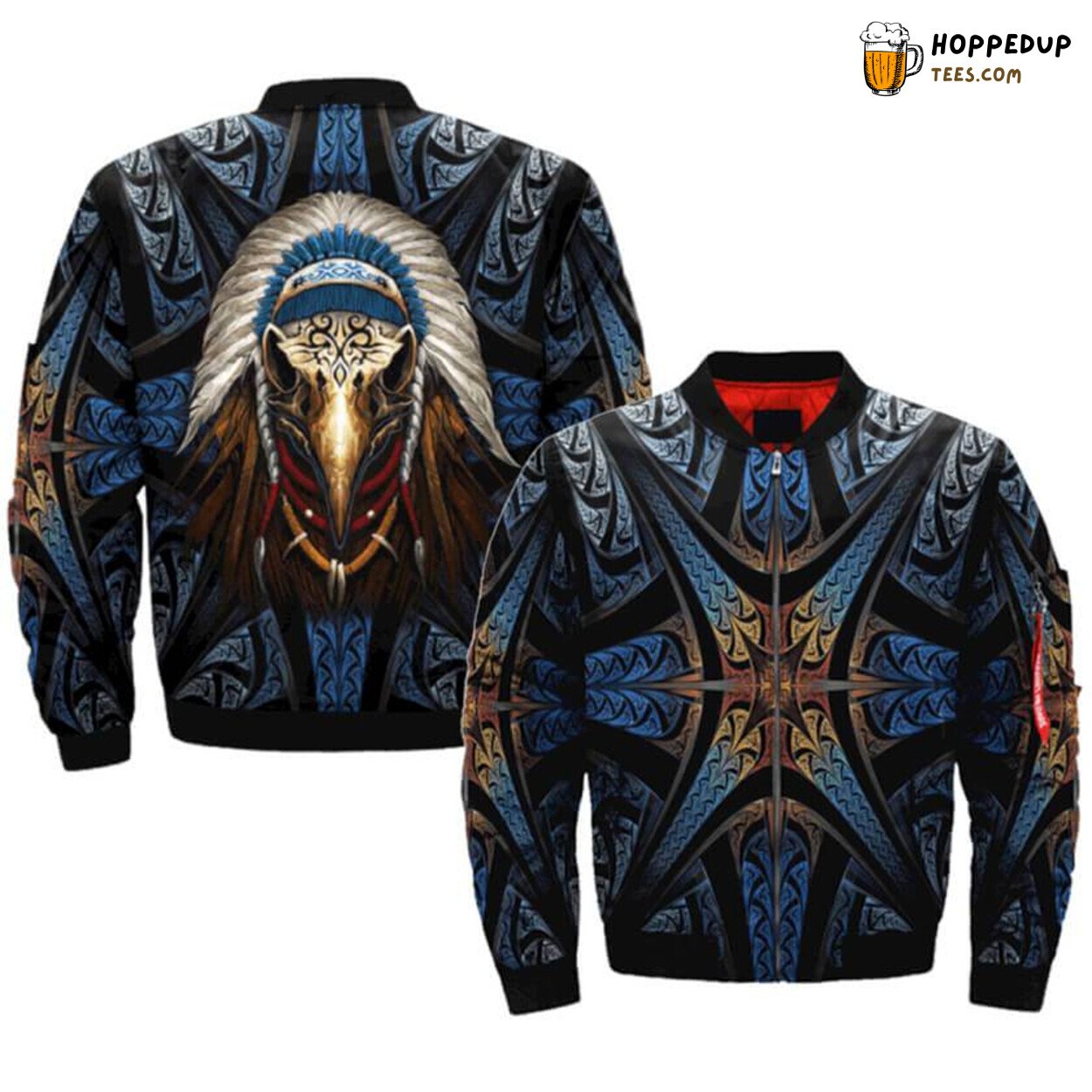 Eagleskull Native American Intricate Design Bomber Jacket