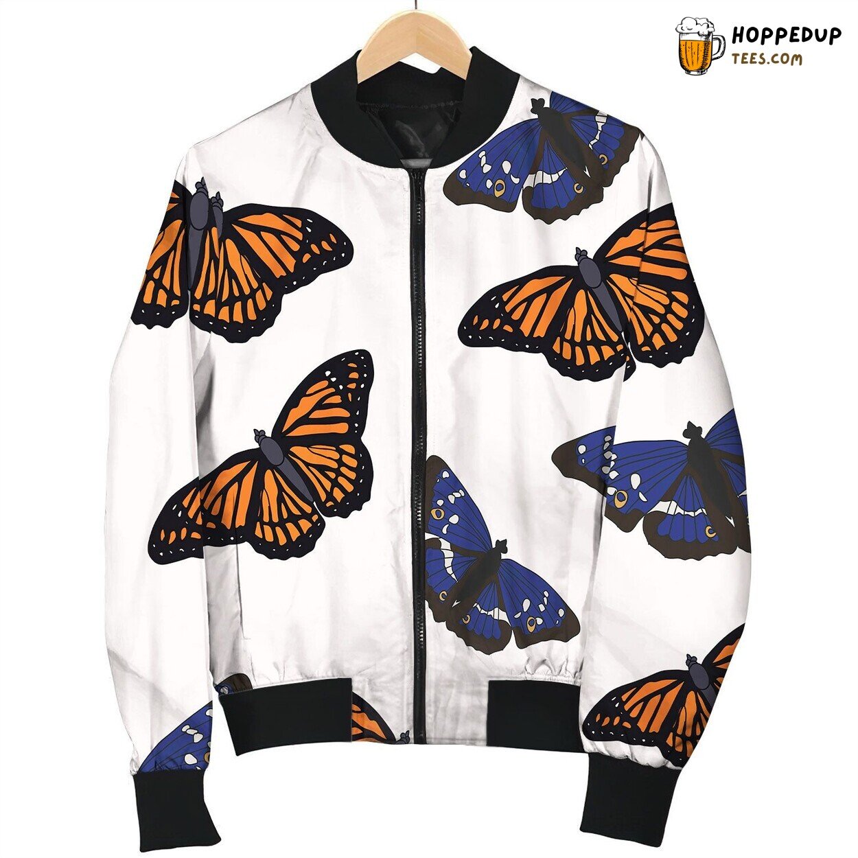 Eamless Repeating Pattern Orange Blue Butterflies Bomber Jacket