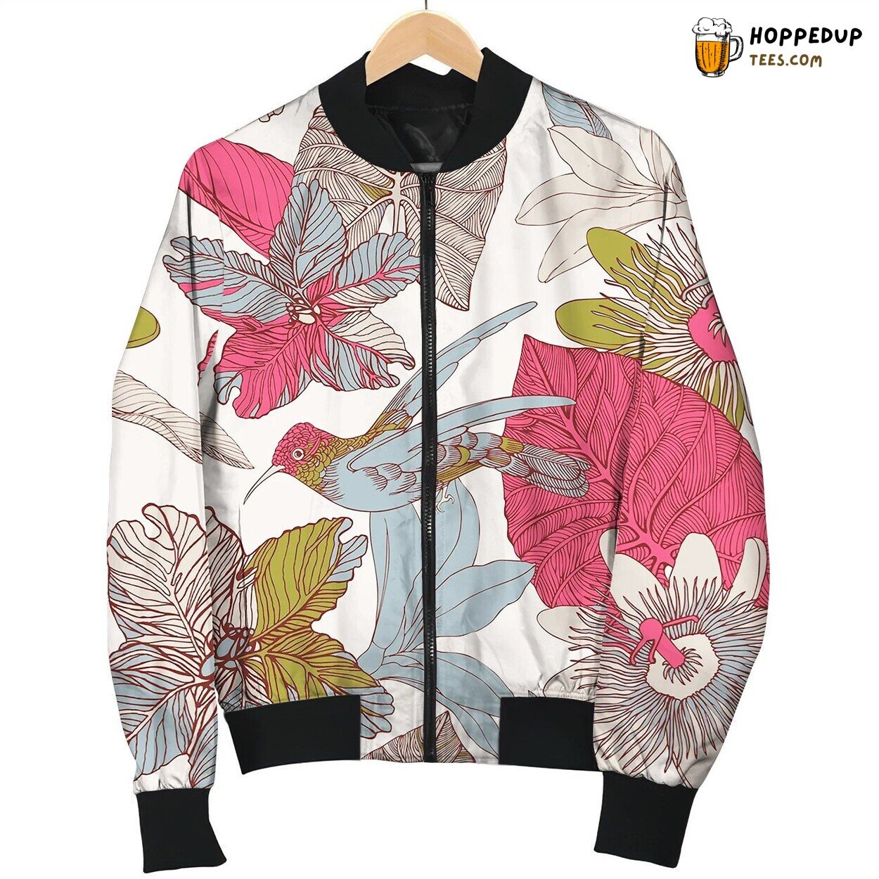 Eamless Tropical Floral Pattern Bomber Jacket
