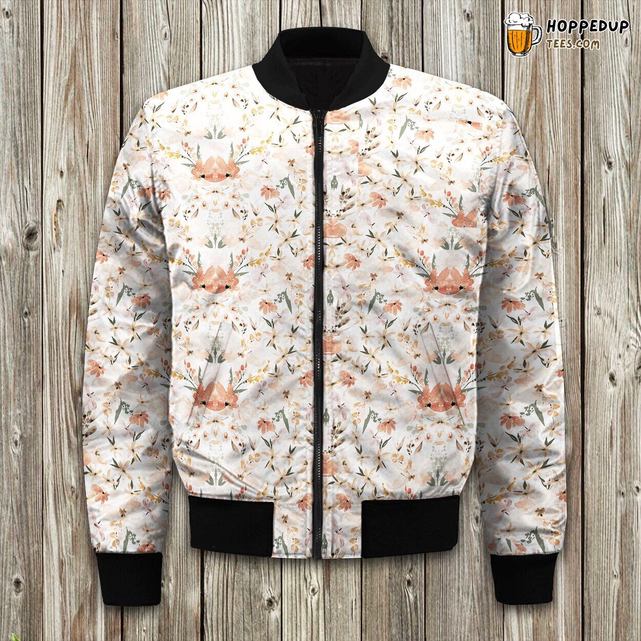 Earth Tone Floral Summer Peach Apricot Bomber Jacket