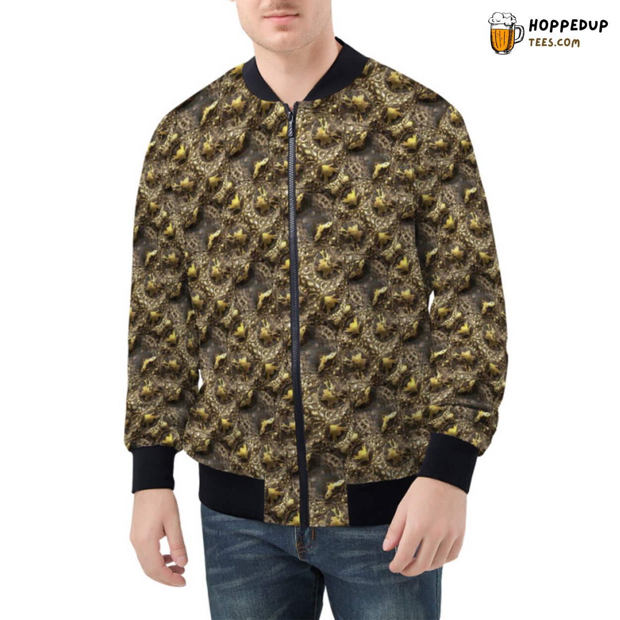 Earthy Brown Alligator Skin Highlighting the Craftsmanship Bomber Jacket