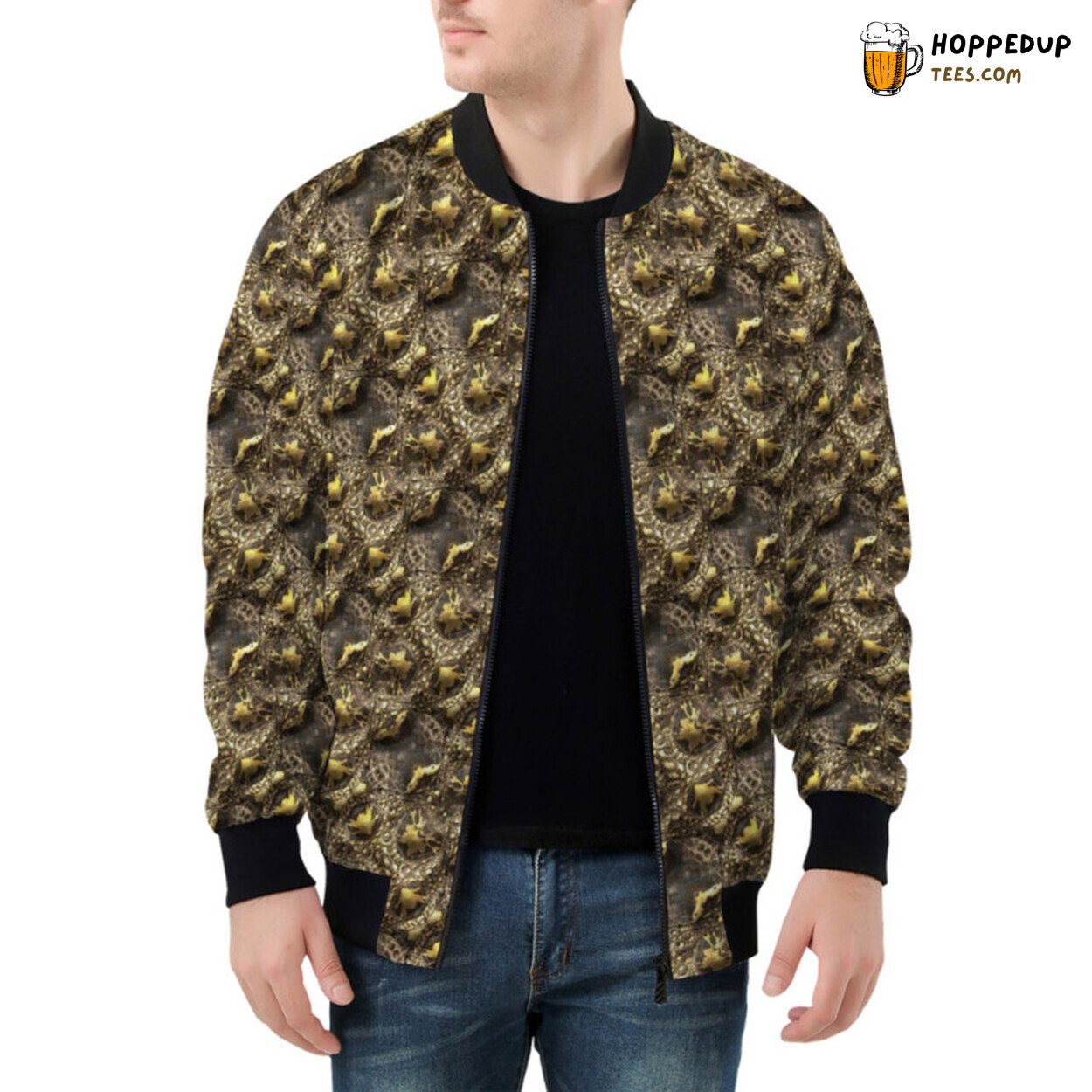Earthy Brown Alligator Skin Highlighting the Craftsmanship Bomber Jacket