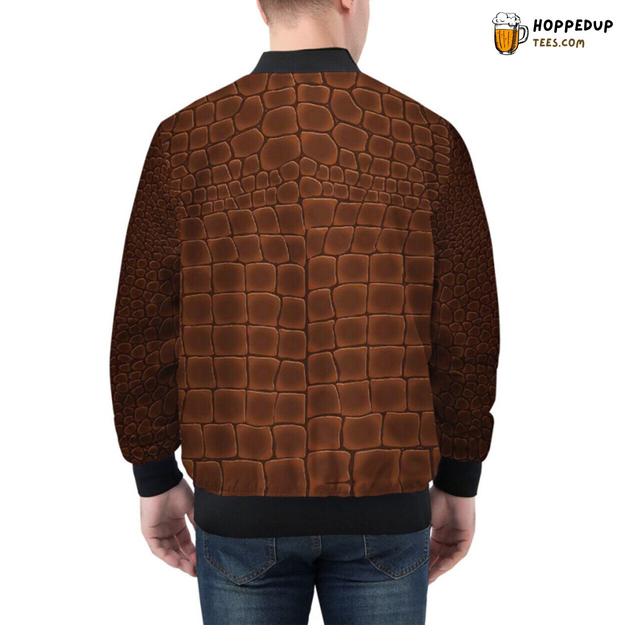 Earthy Brown Alligator Skin Pattern Exemplified Bomber Jacket Design
