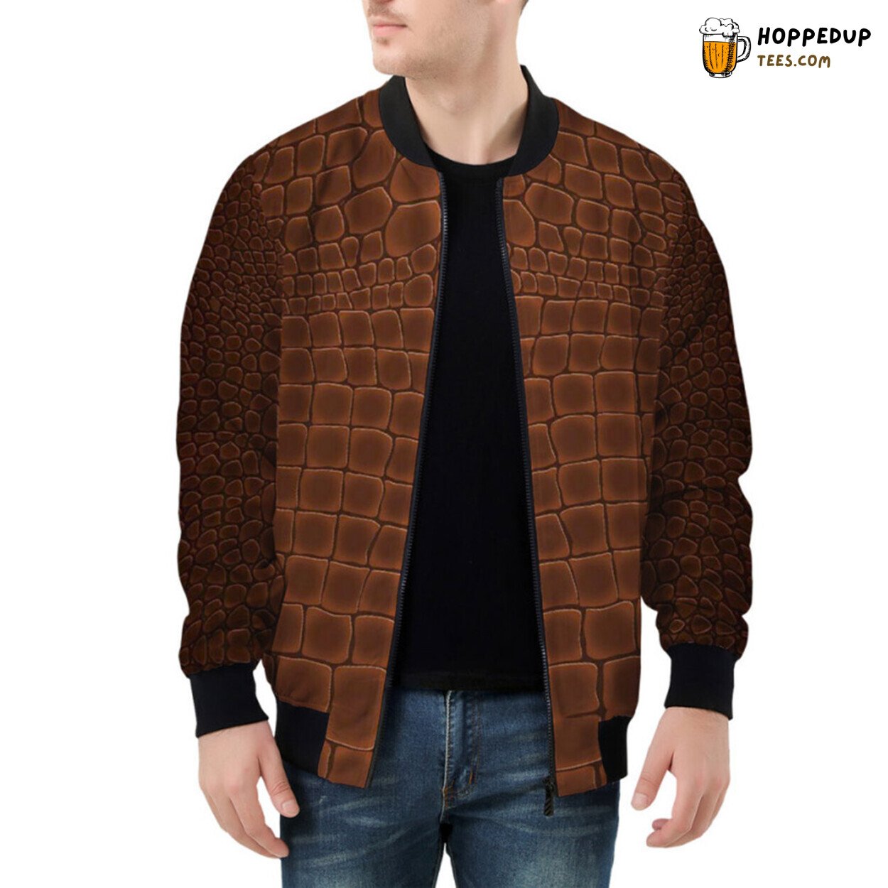 Earthy Brown Alligator Skin Pattern Exemplified Bomber Jacket Design