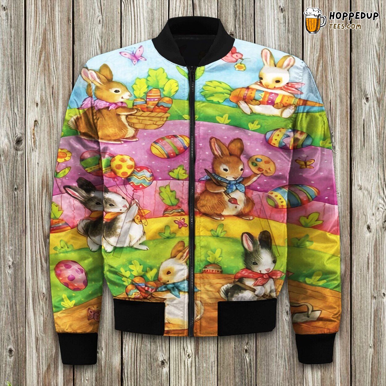 Easter Bunny Pattern Bomber Jacket Winter Cozy Comfortable Warmth
