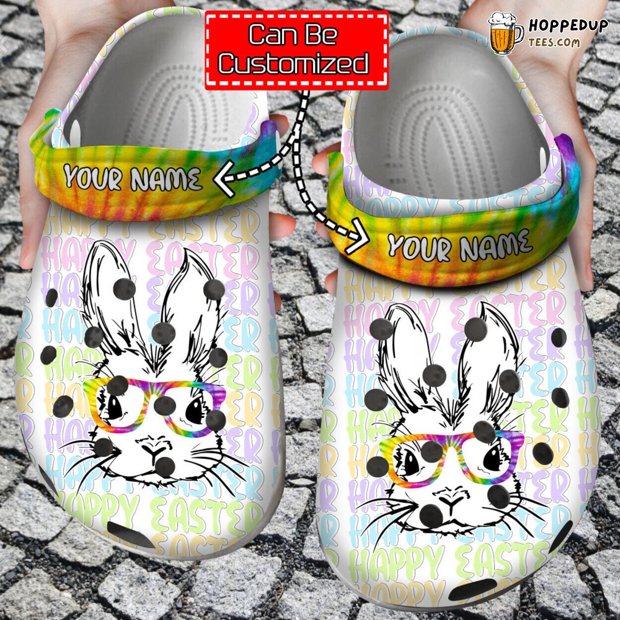 Easter Personalized Bunny Glasses Tye Dye Themed Clog Shoes Comfortable
