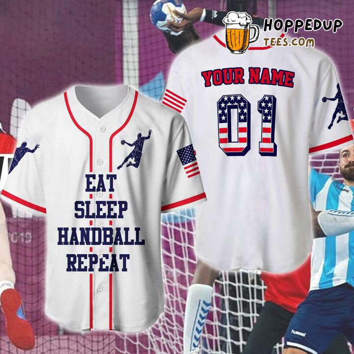Eat Sleep Handball Baseball Jersey Personalized Unique Numbered Edition