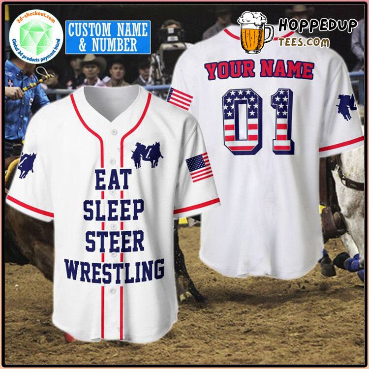 Eat Sleep Steer Wrestling Baseball Jersey Personalized Unique Design Edition