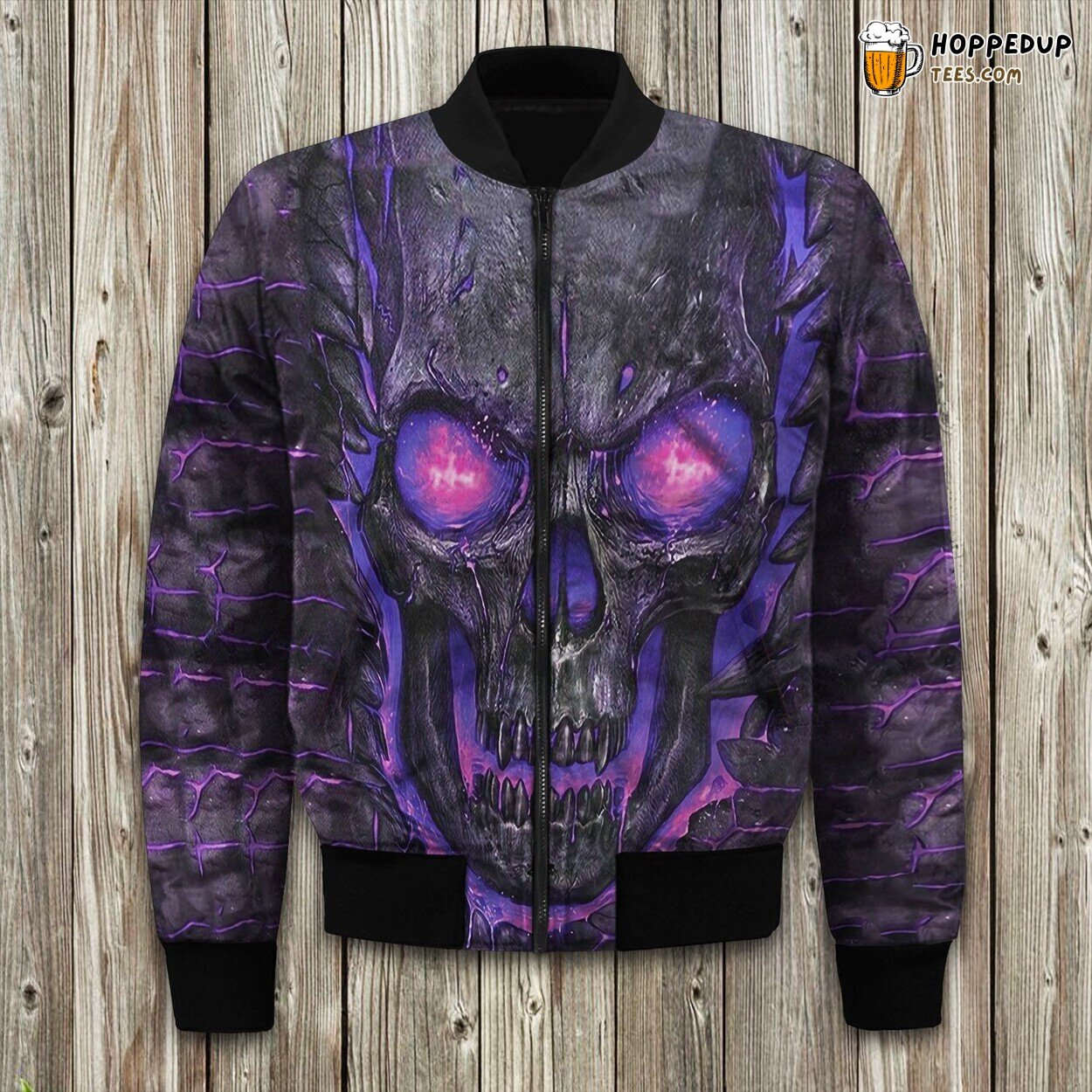 Edgy Purple Skull Design Winter Bomber Jacket Superior Quality Finish
