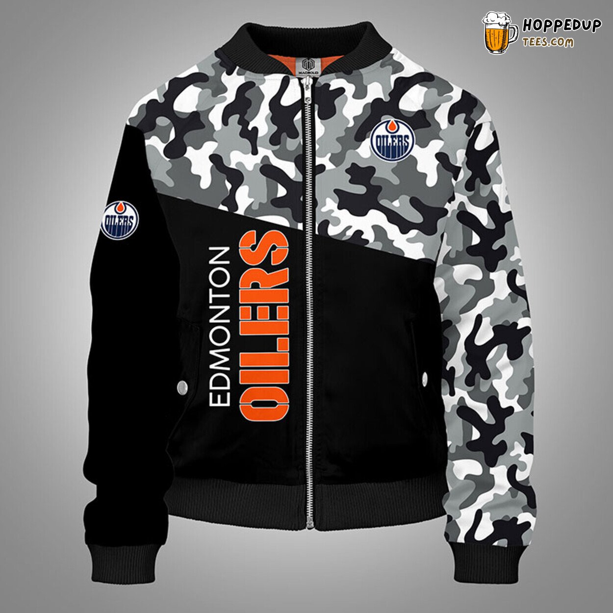 Edmonton Oilers NHL Camouflage Black Unique Bomber Jacket Stylish Themed Look
