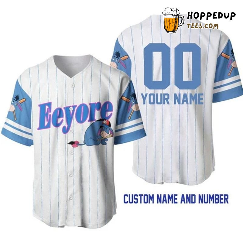 Eeyore Donkey Pooh White Pinstripe 3D Personalized Baseball Jersey