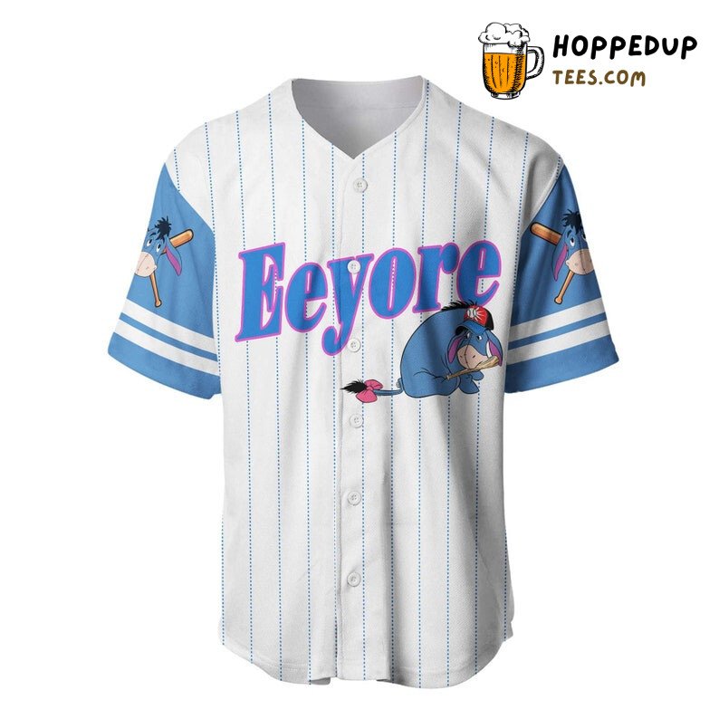 Eeyore Donkey Winnie The Pooh All Over Print Pinstripe Baseball Jersey White Unisex Jersey Shirt
