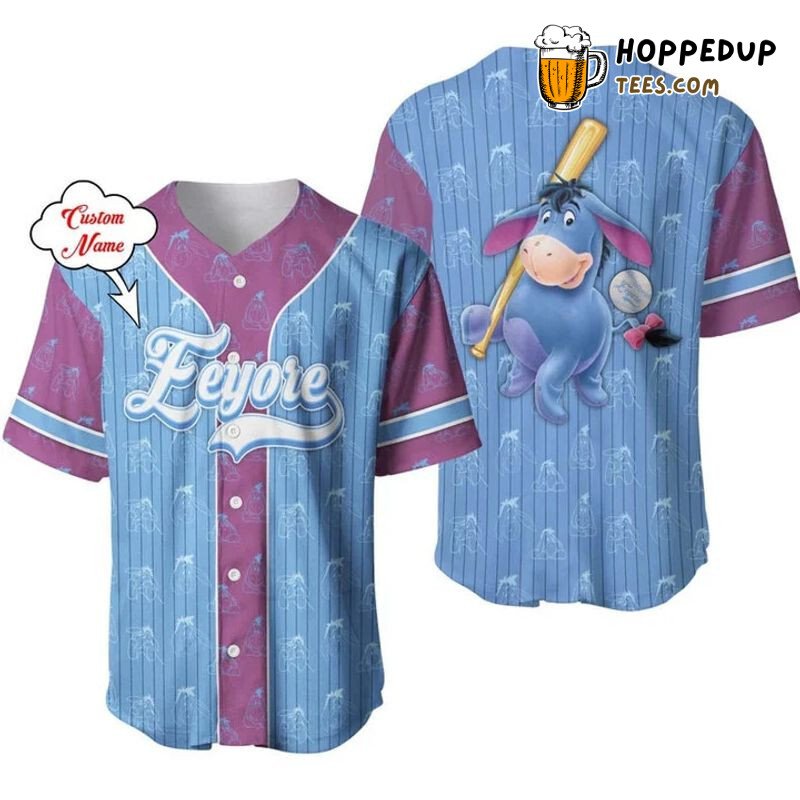 Eeyore Winnie The Pooh Blue 3D Pinstripe Baseball Jersey