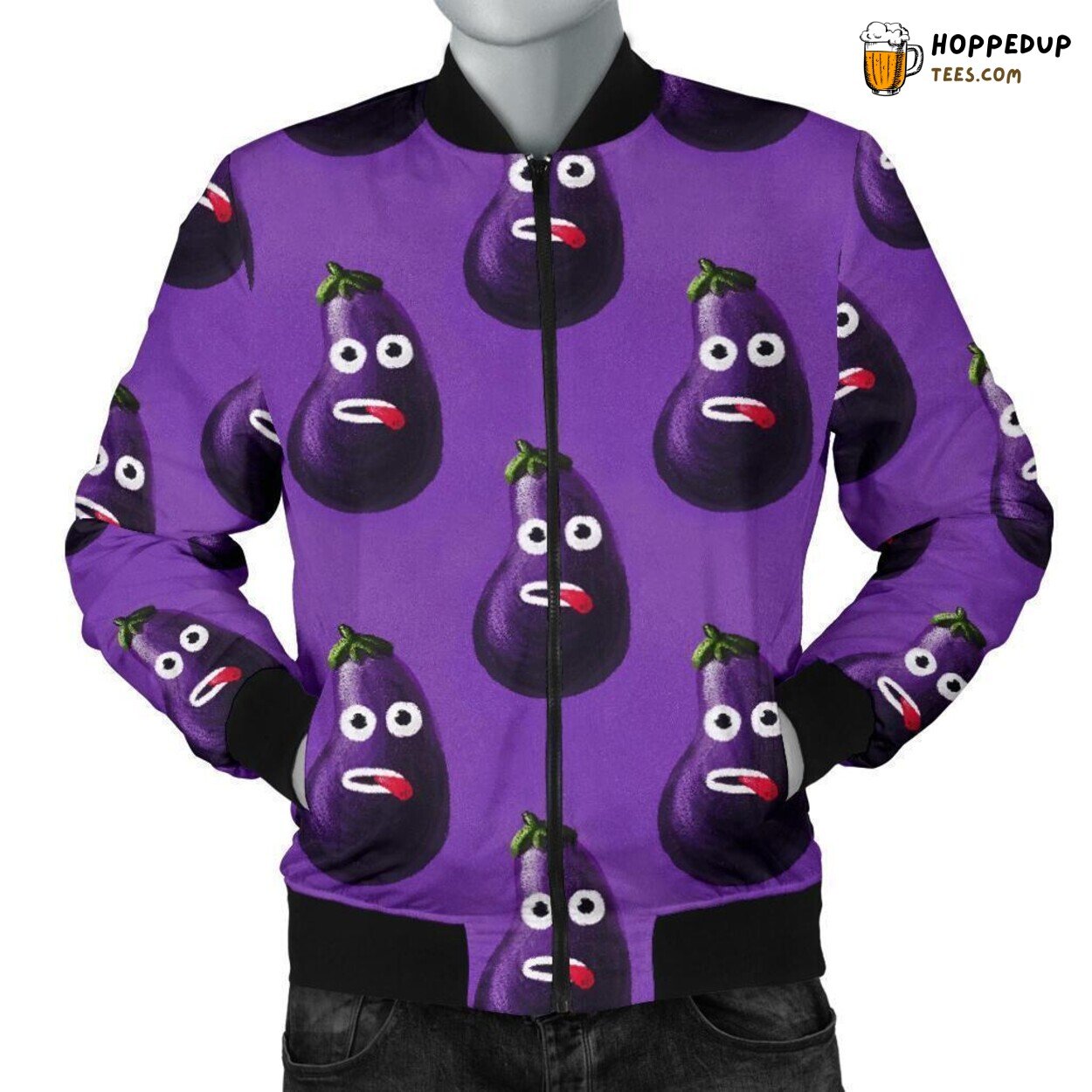 Eggplant Comedy Tribute Men’s Bomber Jacket Unique Essence Pattern Display