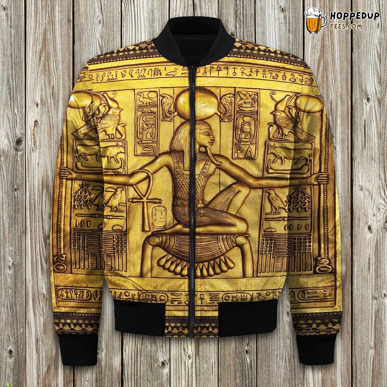 Egyptian Pattern Gold Bomber Jacket