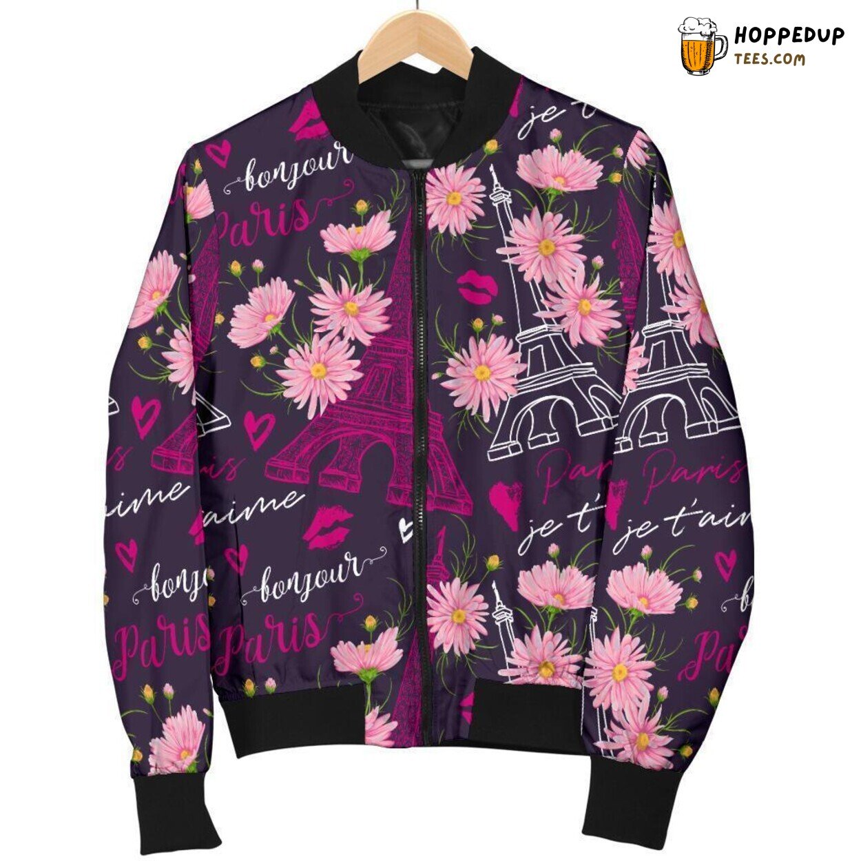 Eiffel Tower Amidst Floral Blooms Men’s Bomber Jacket Unique Design Pattern