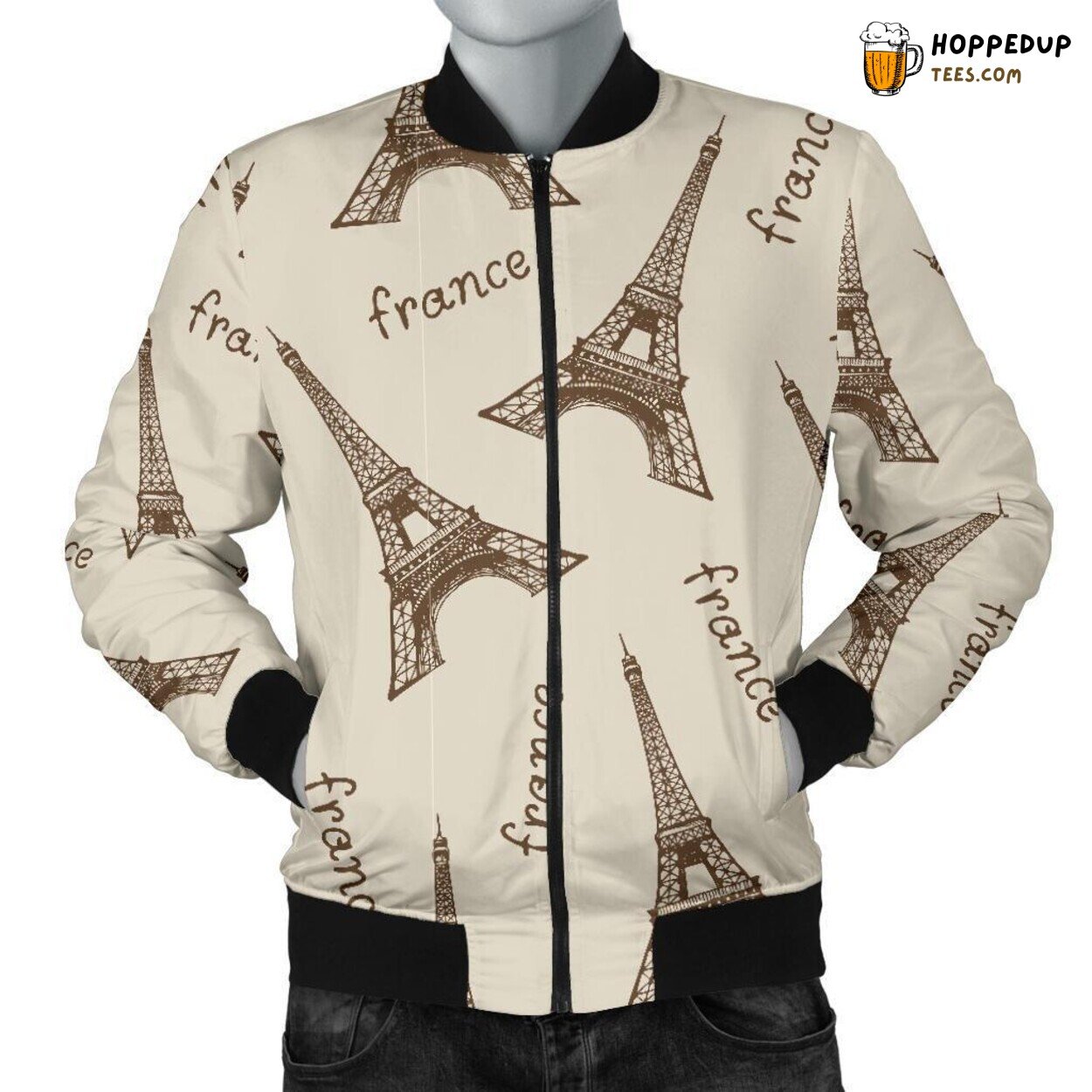 Eiffel Tower’s Parisian Tribute Men’s Bomber Jacket Unique Design Pattern