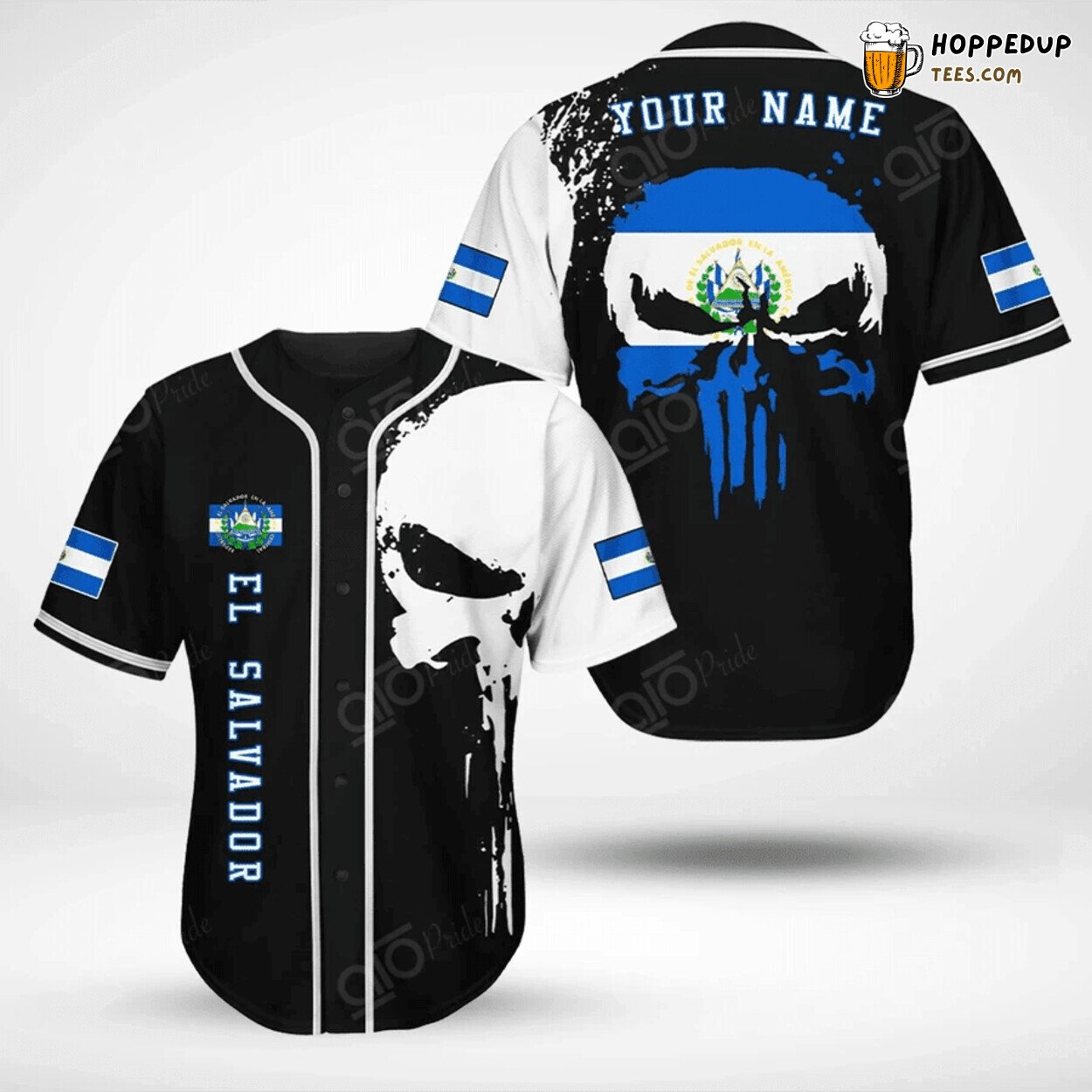 El Salvador Flag Skull Baseball Jersey Unique Personalized Distinct Style