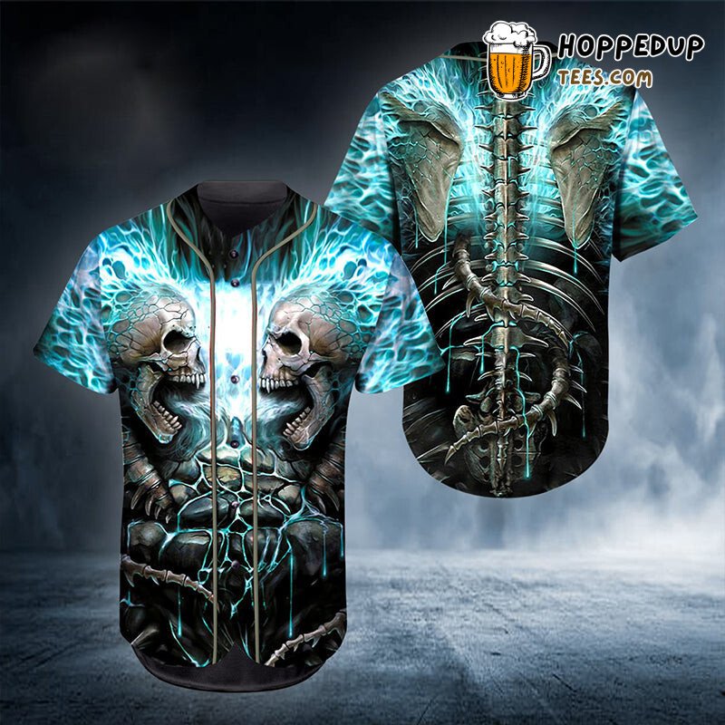 Electric Blue Lightning Skull 3D Print Baseball Jersey Stormy Style