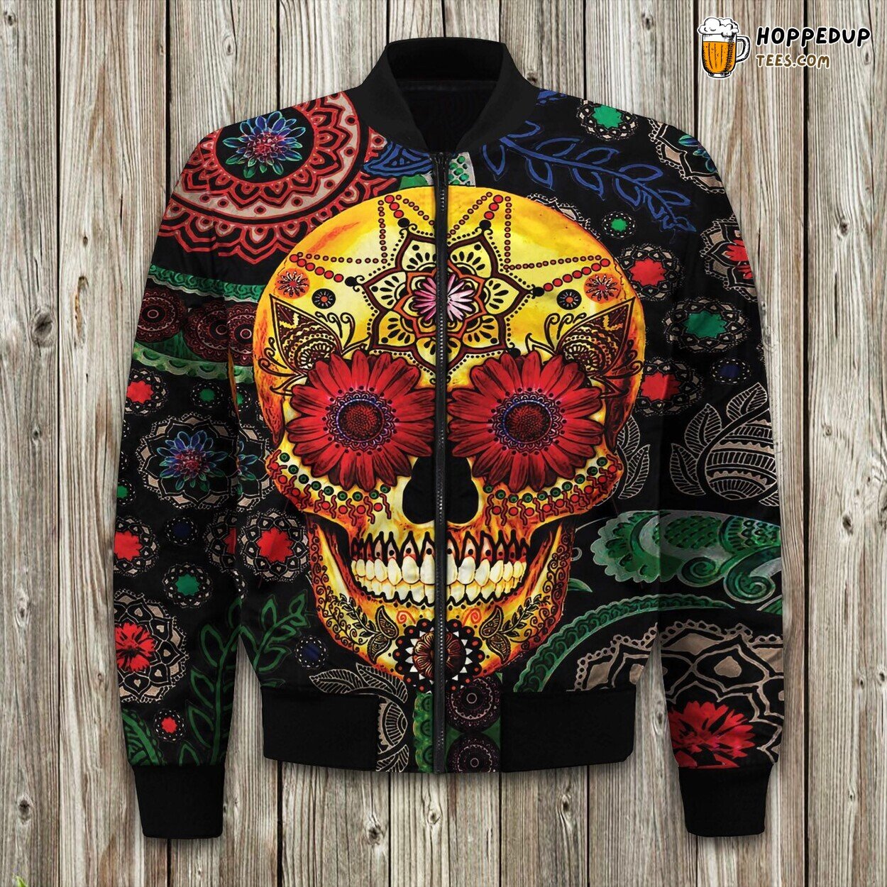 Elegance Series Winter Bomber Jacket Day Of The Dead Sugar Skull Warm Comfort Lux