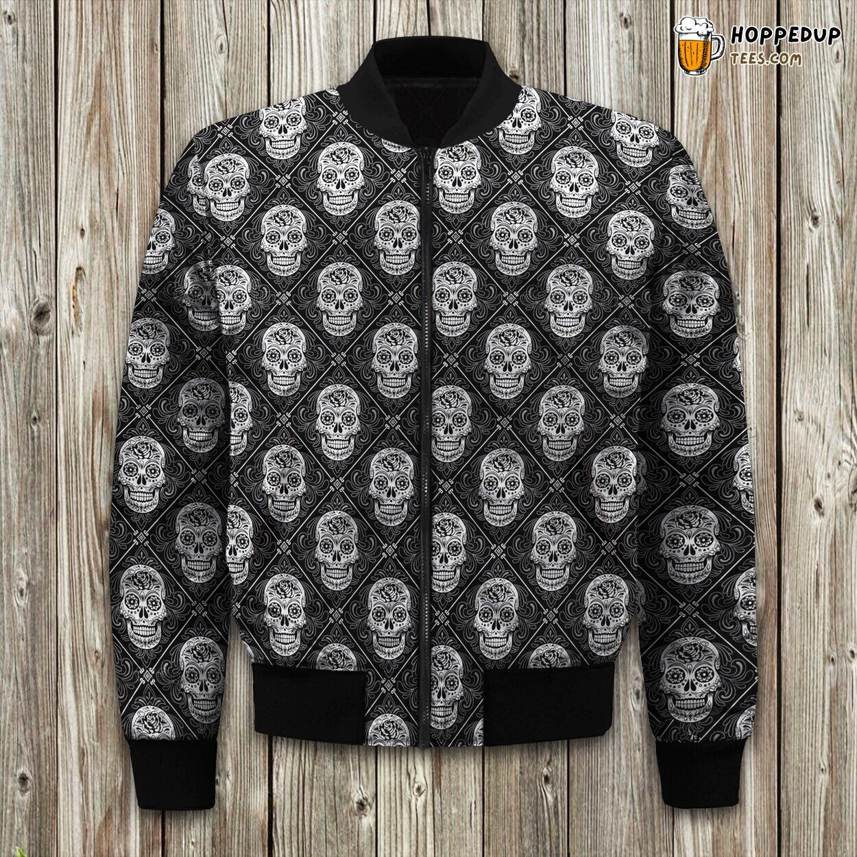Elegance Sugar Skull Day Of The Dead Bomber Jacket Winter Warm Comfort Luxurious