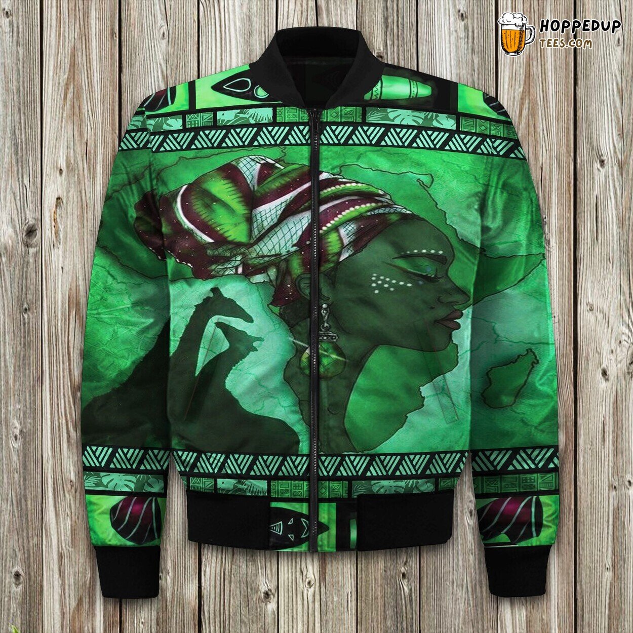 Elegant African Woman Art Perfect for Winter Bomber Jacket Design