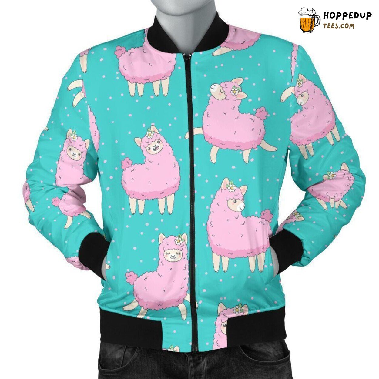Elegant Alpaca Pattern Print Men’s Bomber Jacket Stylish Design