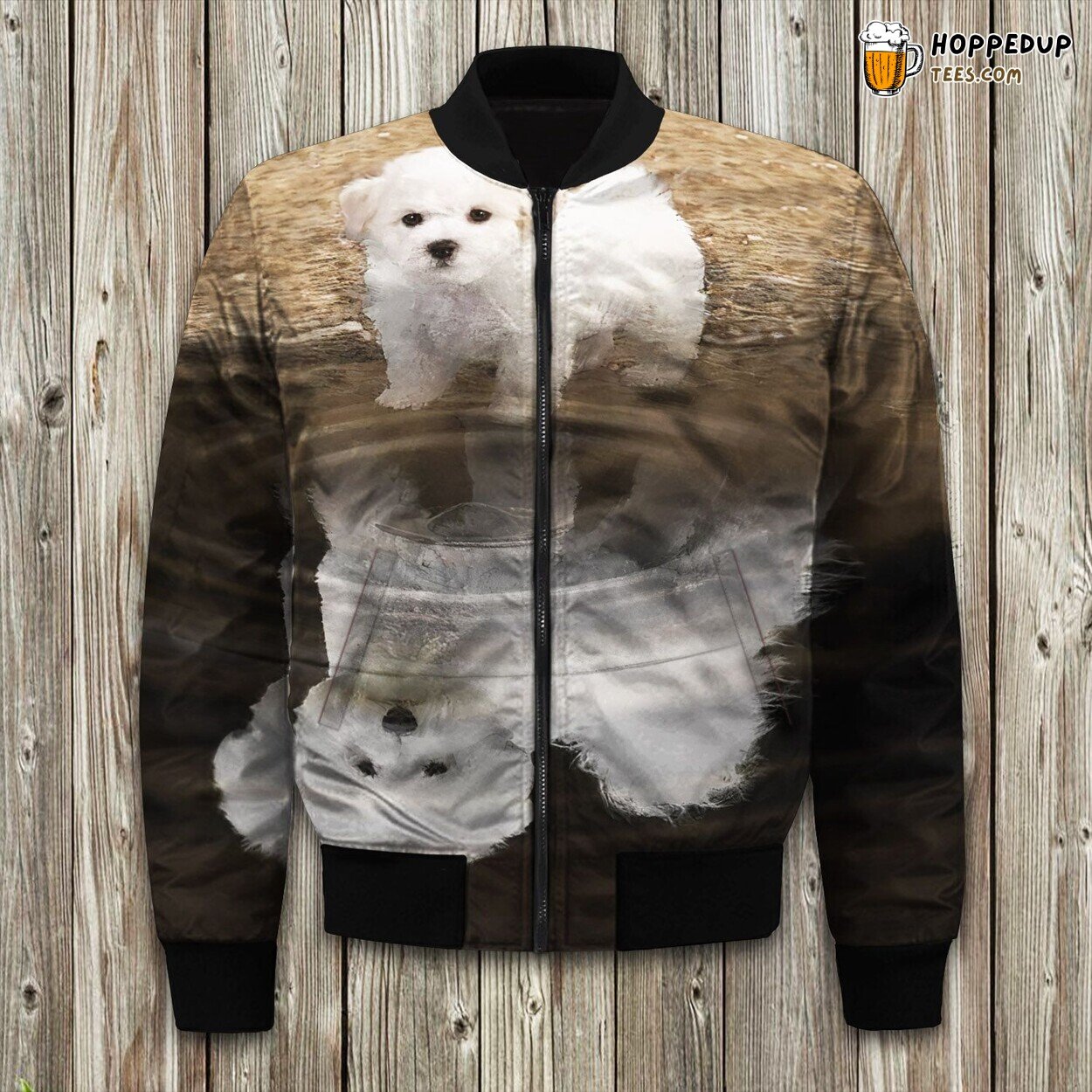 Elegant Bichon Frise Print Winter Bomber Jacket Dog Lover’s Fashion Touch